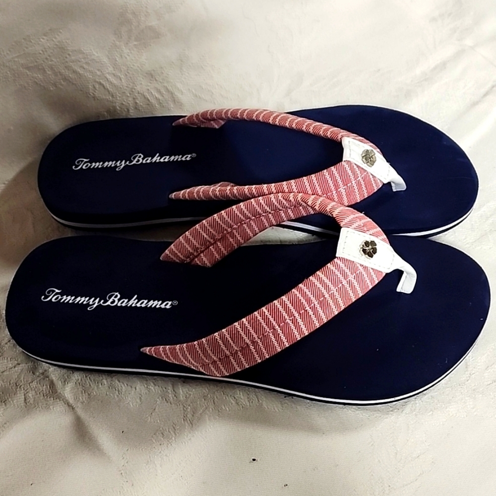 Tommy Bahama red white and blue flip flops